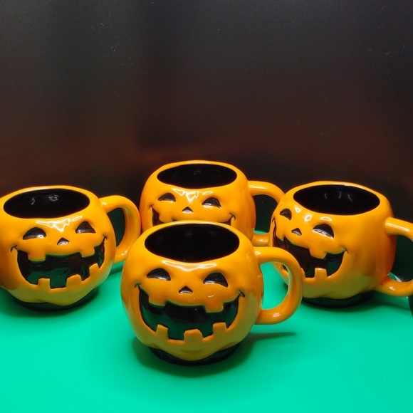 Target Other - 4 Retro Target Halloween Jack O' Lantern Mugs Pumpkin Face Ceramic 2008 …